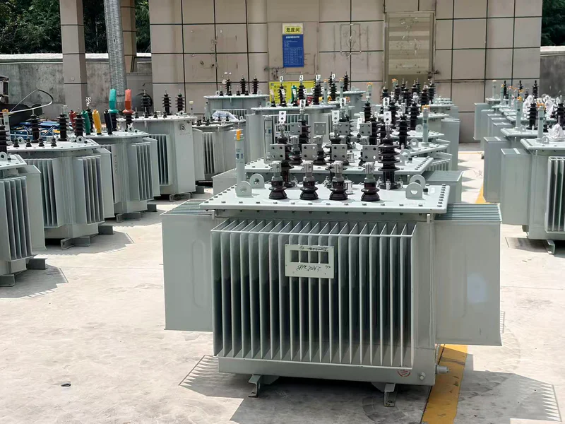 Outdoor oil-immersed power transformer installed at industrial substation