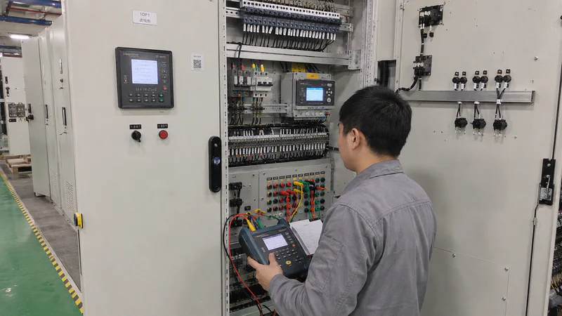 Protection relays mounted on a switchgear panel door