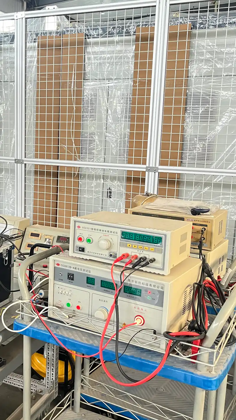 Switchgear cabinet during function and wiring inspection