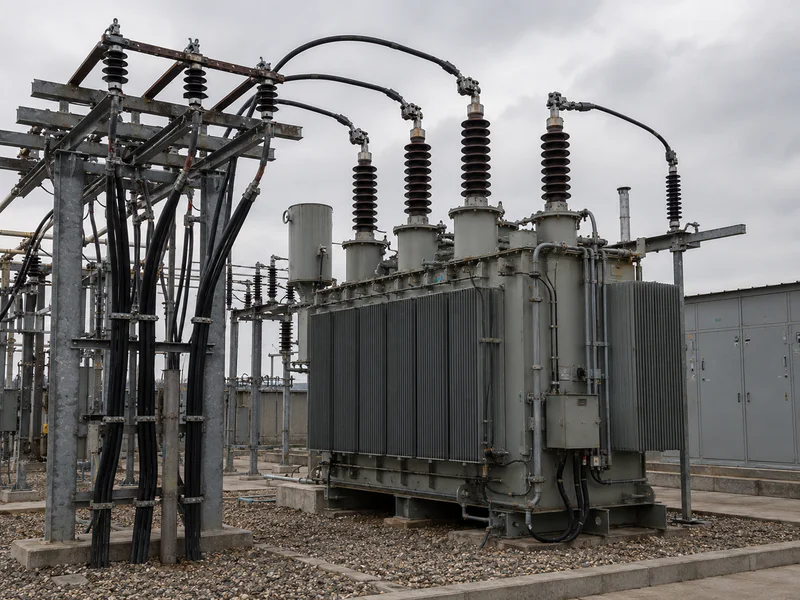Industrial three-phase power distribution system at utility substation