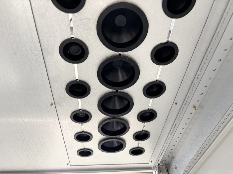 Ventilation louver and cooling fan detail on cabinet