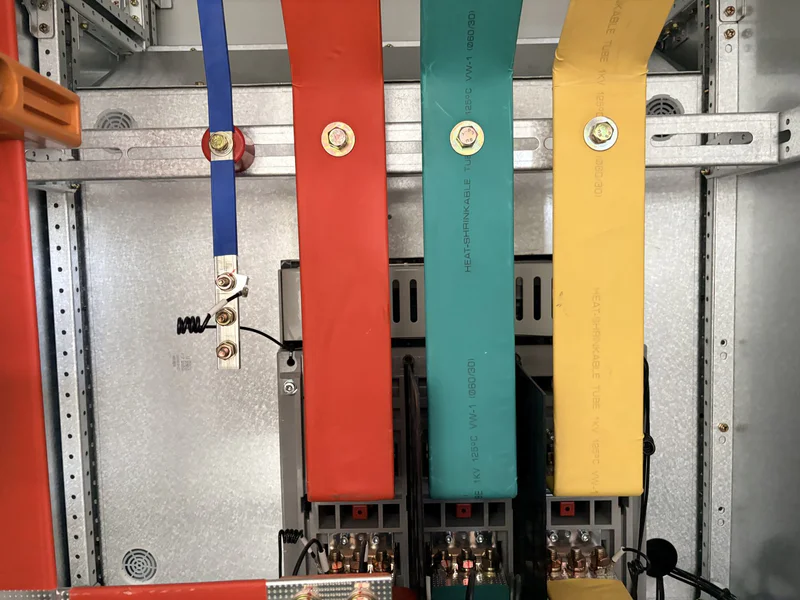 Copper busbar installation inside a low voltage cabinet