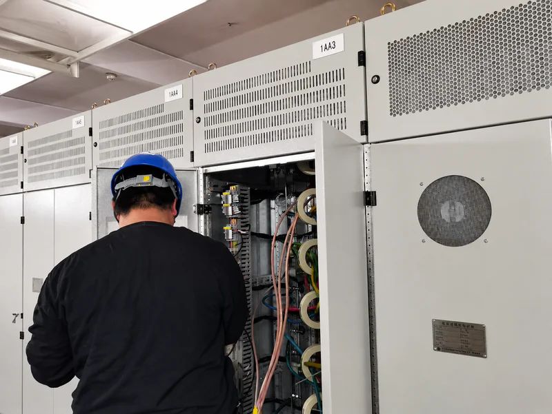 Dry type transformer installed in a commercial building electrical room